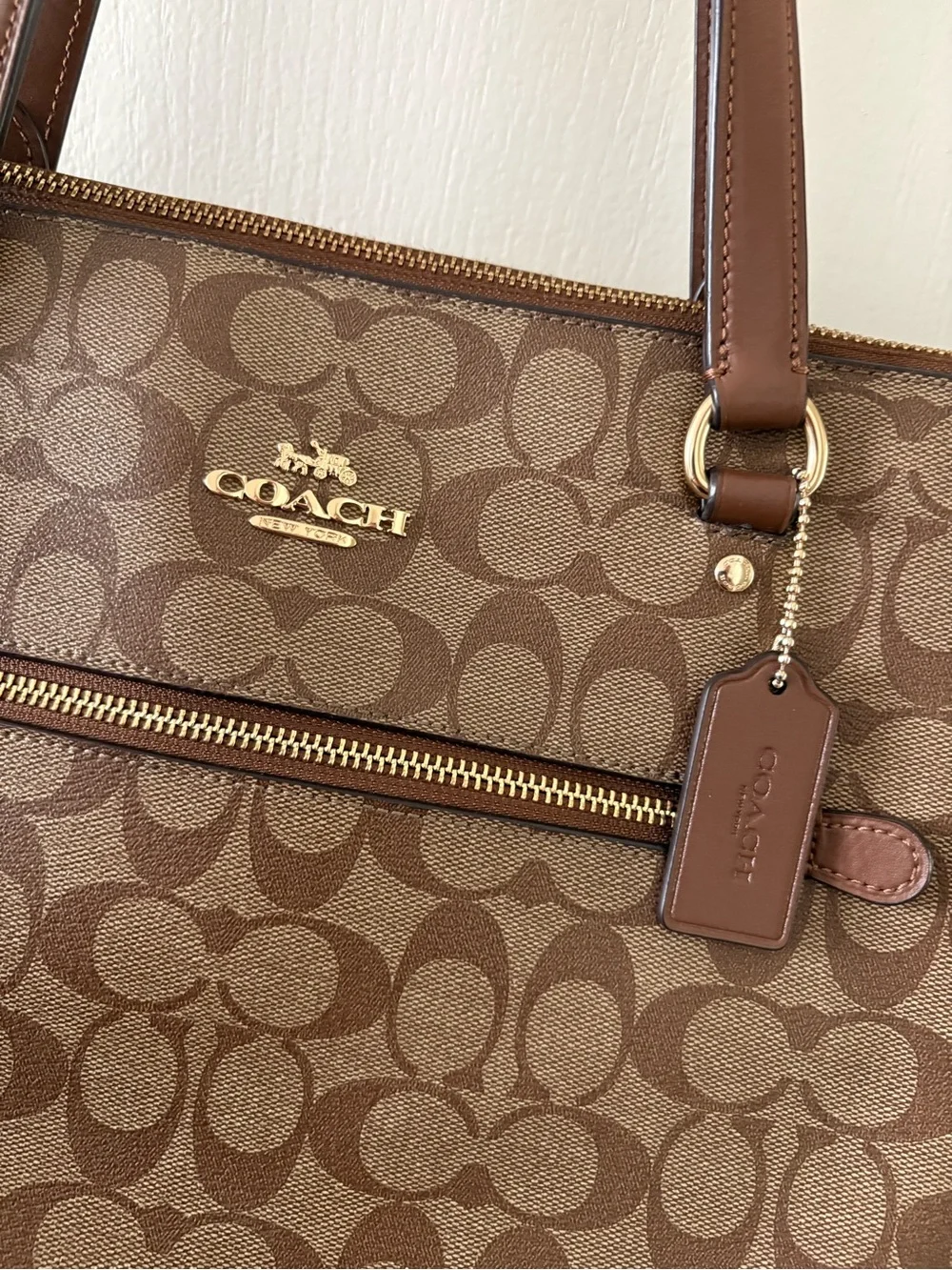 Coach Brown Signature Canvas Tote with Gold Hardware